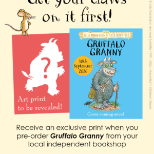 Gruffalo Granny holding cover and free art print